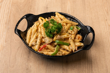 PASTA with MIXED SAUCE served in dish isolated on table top view of arabian foodの写真素材