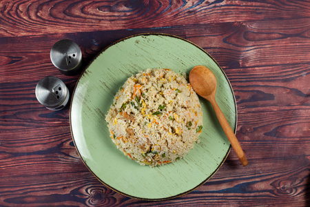 Egg Fried Rice served in a dish isolated on background side view of chinese foodの写真素材