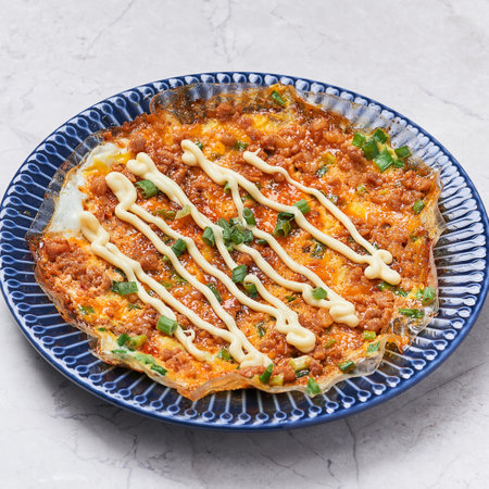 vietnamese pizza served in a dish isolated on grey background side view of vietnam foodの写真素材