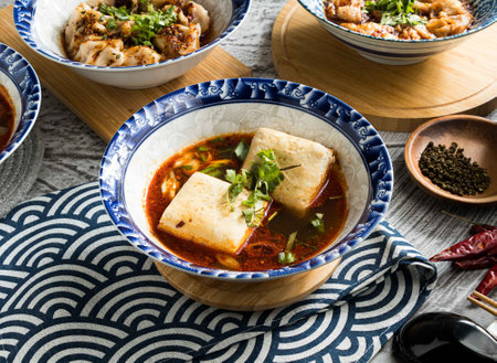 Spicy Stinky Tofu served in dish isolated on napkin top view on table taiwan foodの写真素材