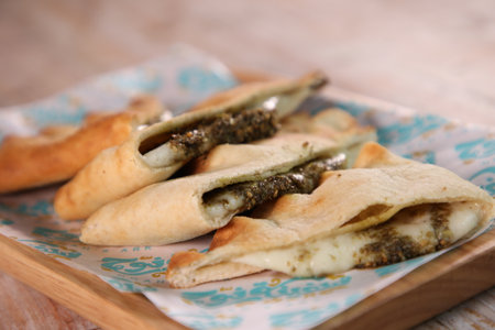 Traditional turkish baked dish pide. Turkish pide with meat filling