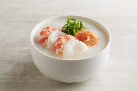 Congee with Scallop Prawn served in a dish isolated on grey background