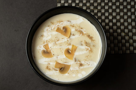 Creamy Mushroom Soup served in bowl isolated on background top view of bangladesh and indian foodの写真素材
