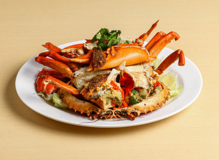 crab steamed served in dish isolated on background top view singapore sea foodの写真素材