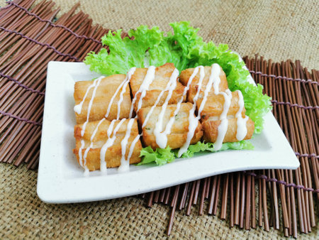 Sotong You Tiao served dish isolated on table top view of thai foodの写真素材