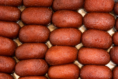 Gulab Jamun or Kalojam texture closeup top view of indian, pakistani and bangladeshi sweets dessertの写真素材