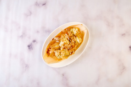 served in dish isolated on grey background top viewの写真素材