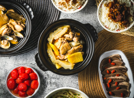 Pineapple Bitter Melon Chicken served in broth isolated on grey background top viewの写真素材