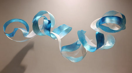 Blue and white ribbons on a gray background. 3d renderingの素材