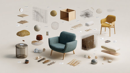 3d rendering of a modern living room interior with furniture and accessoriesの素材