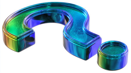 3d render of question mark in blue and green isolated on white backgroundの素材