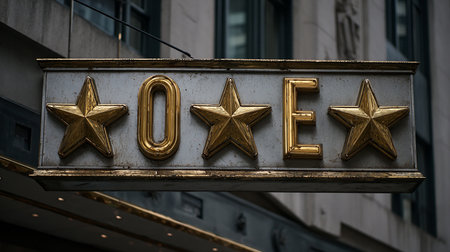 Closeup of the logo of a hotel in New York.の素材