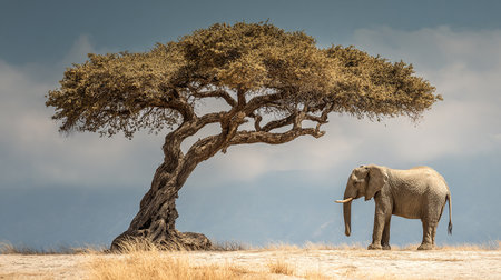 African elephant and acacia tree in Namibia. 3d renderの素材