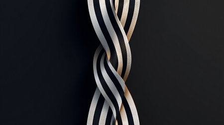 Black and White Satin Ribbon on Dark Background with Copy Spaceの素材