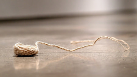 close up of a rope on a wooden floor, shallow depth of fieldの素材