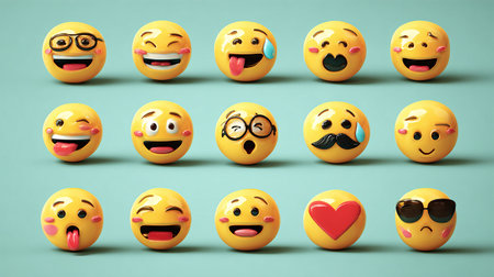 Emoticon smileys with different facial expressions. 3d illustrationの素材