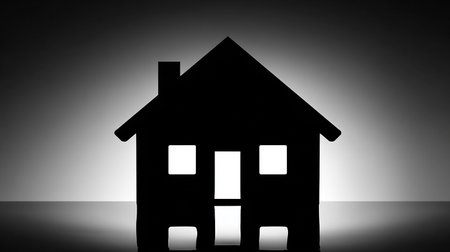 Silhouette of a house on a white background with a shadowの素材