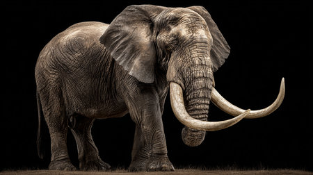 African elephant isolated on a black background. 3d rendering and illustration.の素材