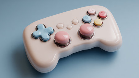 Game controller on a blue background. 3d rendering. Computer digital drawing.の素材