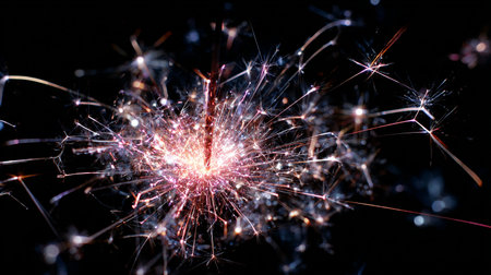 Christmas and New Year party sparkler on black background, closeupの素材