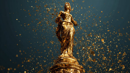 3D Illustration of a Golden Statue of the Goddess of Mercyの素材