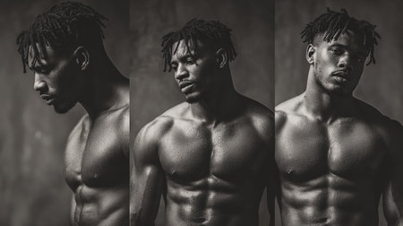 Portrait of a handsome black man with dreadlocks in studio shotの素材