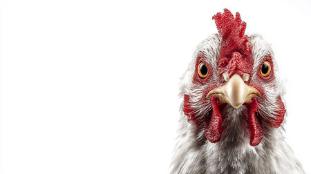 Rooster head isolated on white background with copy space for text.の素材