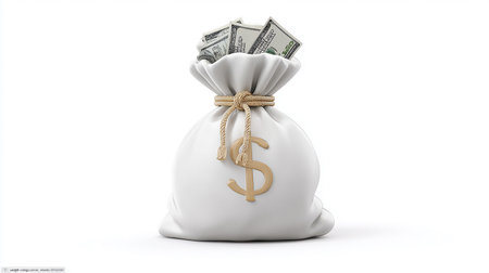 Money bag with dollar sign isolated on white background. 3D illustration.の素材