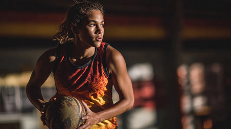 Portrait of a young basketball player in action at the gym.の素材