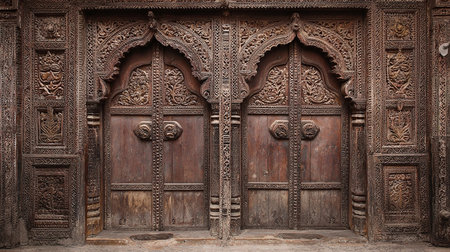 Wooden door of an old mosque in Jaipur, Indiaの素材