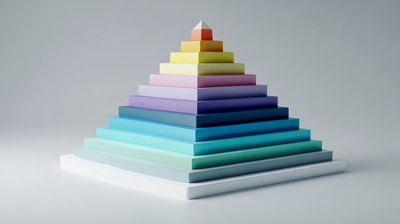 Pyramid of colored pencils on white background, 3d renderの素材