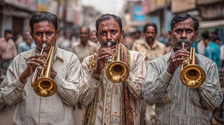 Unidentified people playing music on the street in Kathmandu, Nepal.の素材
