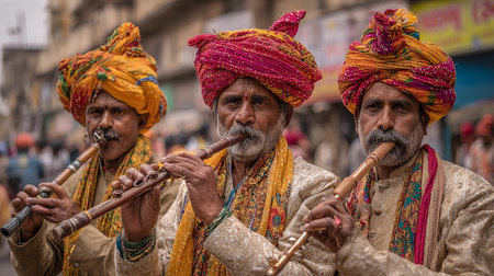 Unidentified Nepali people play musical instruments circa October 2014 in Kathmandu.の素材