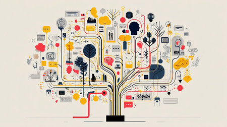 Conceptual image with tree and social media icons. Vector illustrationの素材
