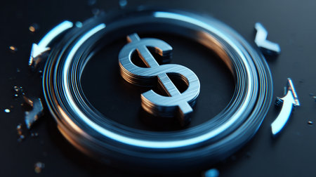 Dollar symbol on a black background. Close-up. 3D illustration.の素材