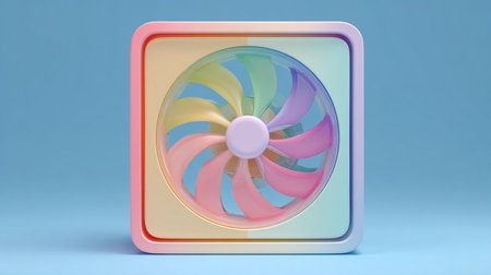 Computer fan on a blue background. 3d rendering. Computer digital drawing.の素材