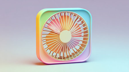 3d rendering of cooling fan in pastel colors on gradient backgroundの素材