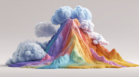 3d rendering of multicolored mountain with cloud in the skyの素材