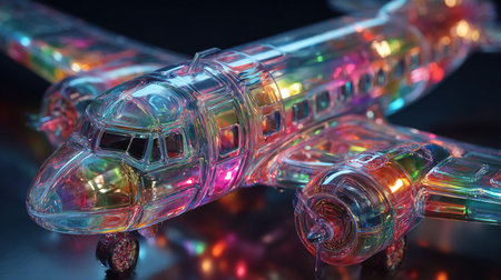 Plane model with multicolored lights. 3D illustration.の素材
