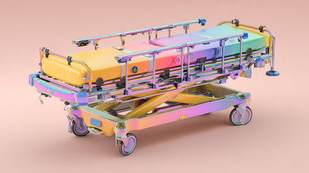 Hospital stretcher on a pink background. 3d rendering.の素材