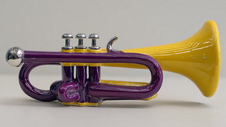 Close-up of a trumpet on a white background with copy spaceの素材
