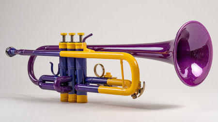 Close-up of a trumpet on a white background with copy spaceの素材