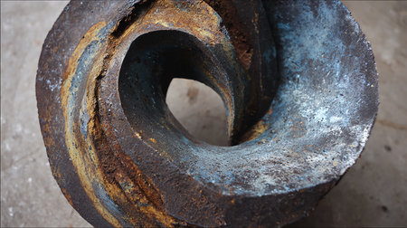 Rusty metal nut closeup. Industrial background. Selective focus.の素材