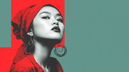 Portrait of a beautiful young woman in red coat. Fashion shot.の素材