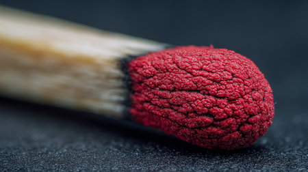 Close up of a matchstick on a dark textured background.の素材