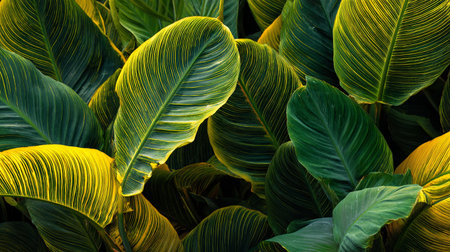 Green leaves background. Tropical leaf pattern. Green leaves texture background.の素材