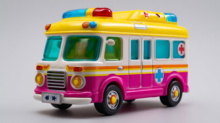 Toy ambulance car isolated on white background with clipping path and copy spaceの素材