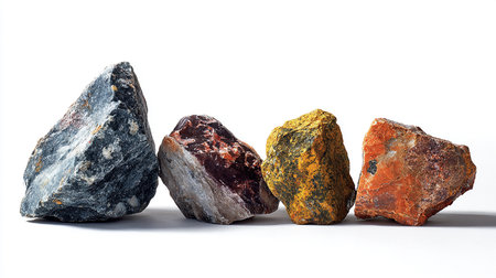 Rocks of different colors on a white background. Isolated.の素材
