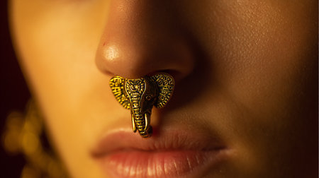 Close up of a woman's ear with a brass keyhole.の素材