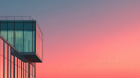 Modern office building with sunset sky background. Perspective view of modern office building.の素材